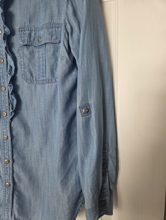 Talbots Ruffled Button-front Lyocell Denim Top - Picture 4 of 9